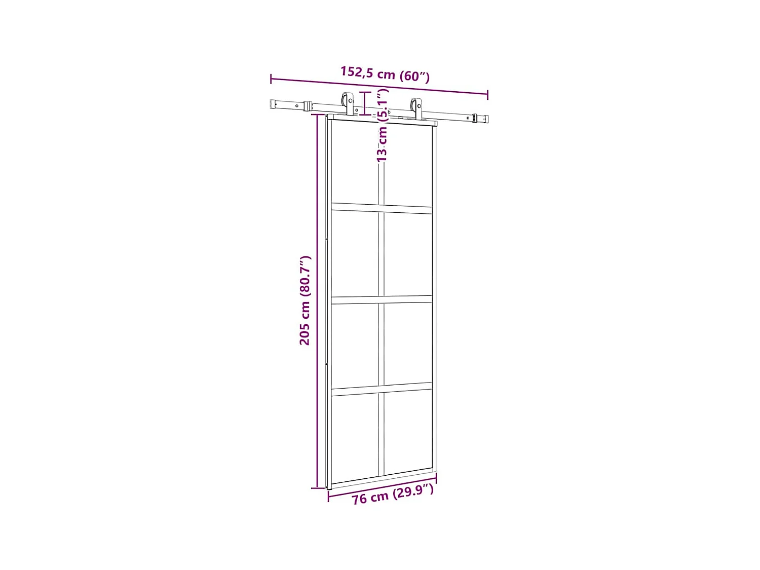 Kit ferramenta per porta scorrevole in vetro temperato nero 76x205 cm
