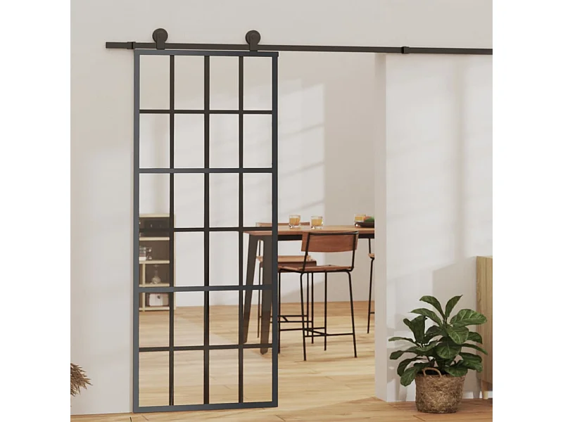 Schuifdeur ESG glas en aluminium 76x205 cm Zwart