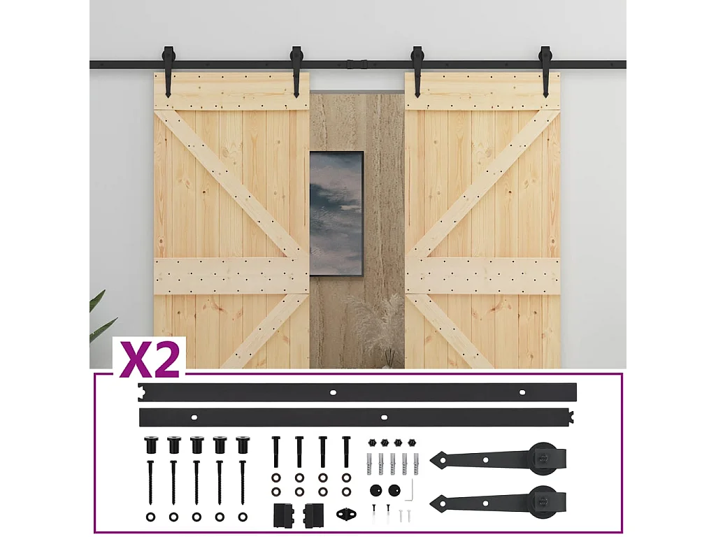 Kit puerta corredera y herrajes 100x210 cm Pino macizo