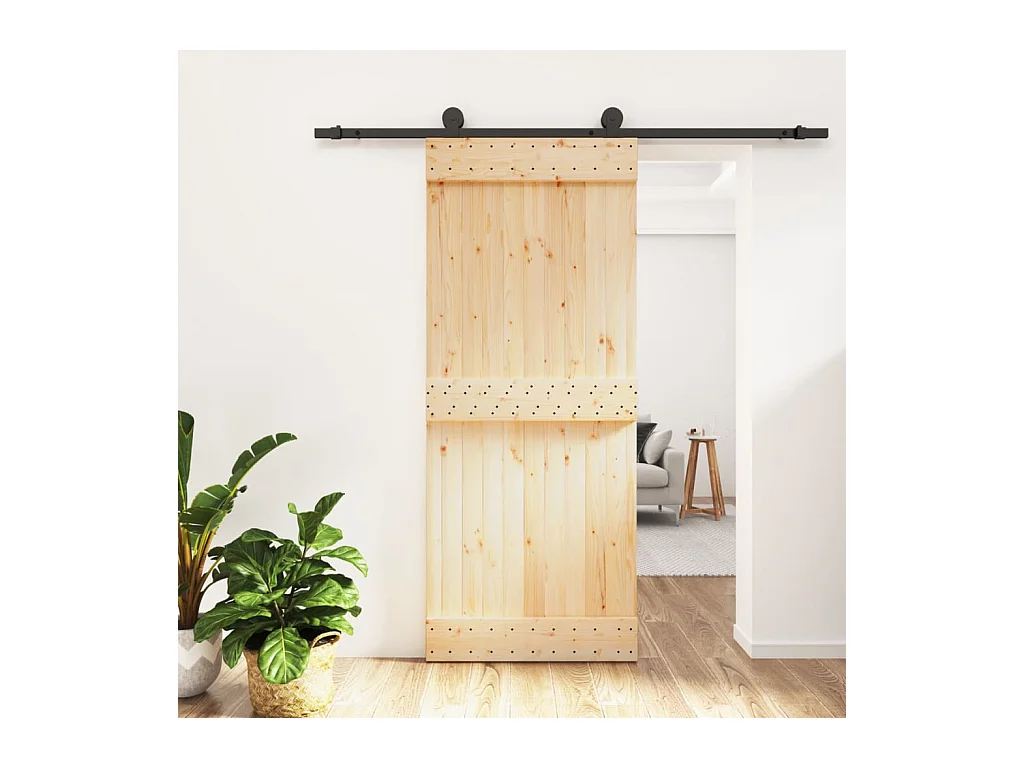 Porte coulissante et kit de quincaillerie 85x210 cm pin massif