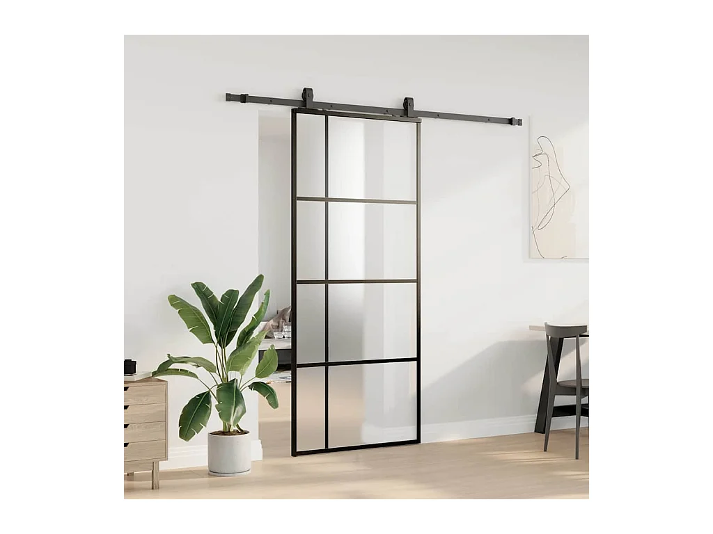 Porte coulissante kit de quincaillerie noir 90x205 cm verre ESG
