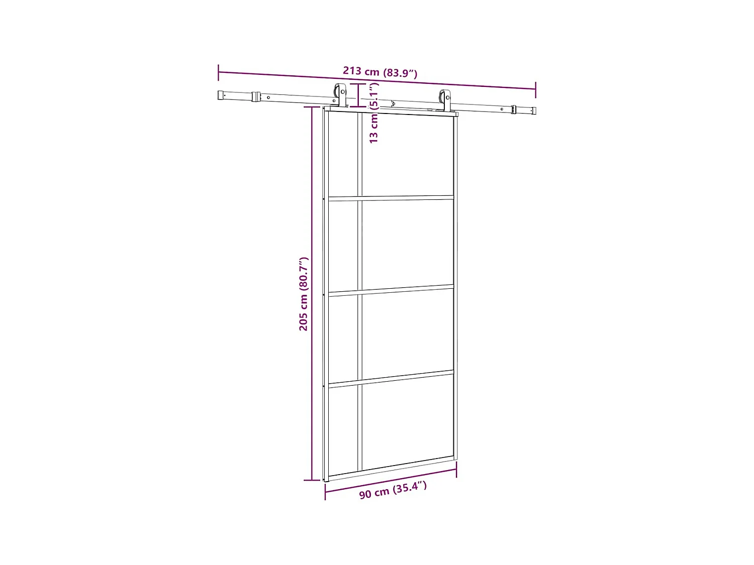 Porte coulissante kit de quincaillerie noir 90x205 cm verre ESG