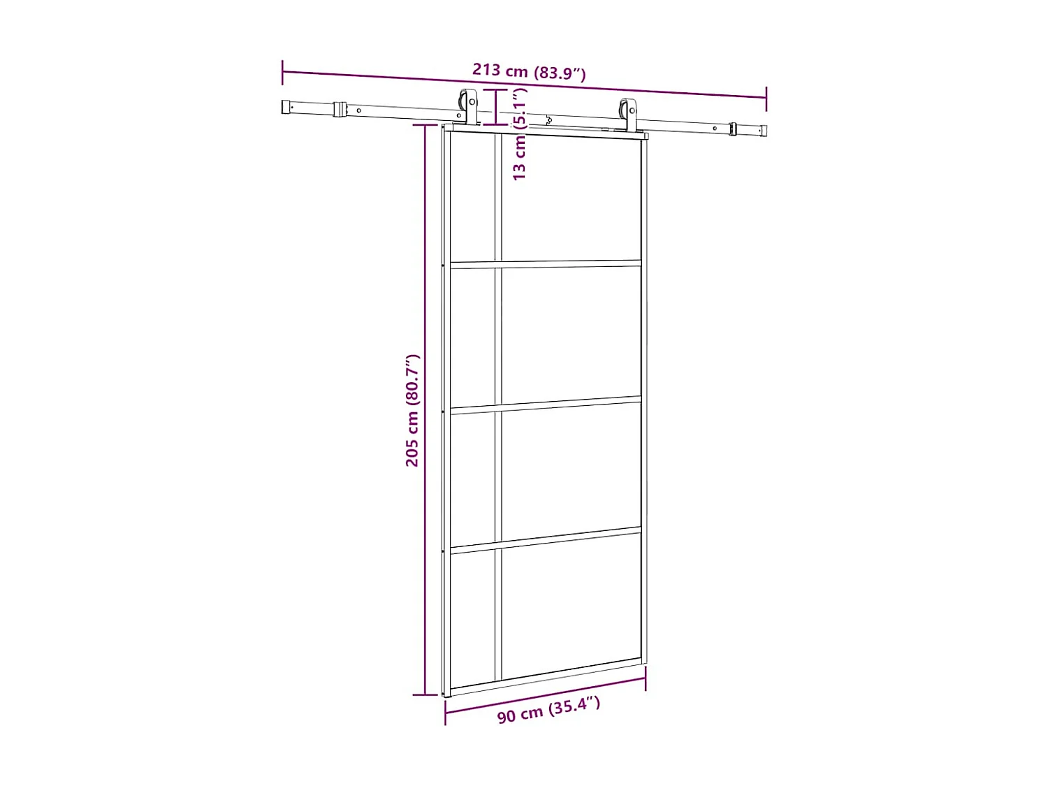 Porte coulissante kit de quincaillerie noir 90x205 cm verre ESG