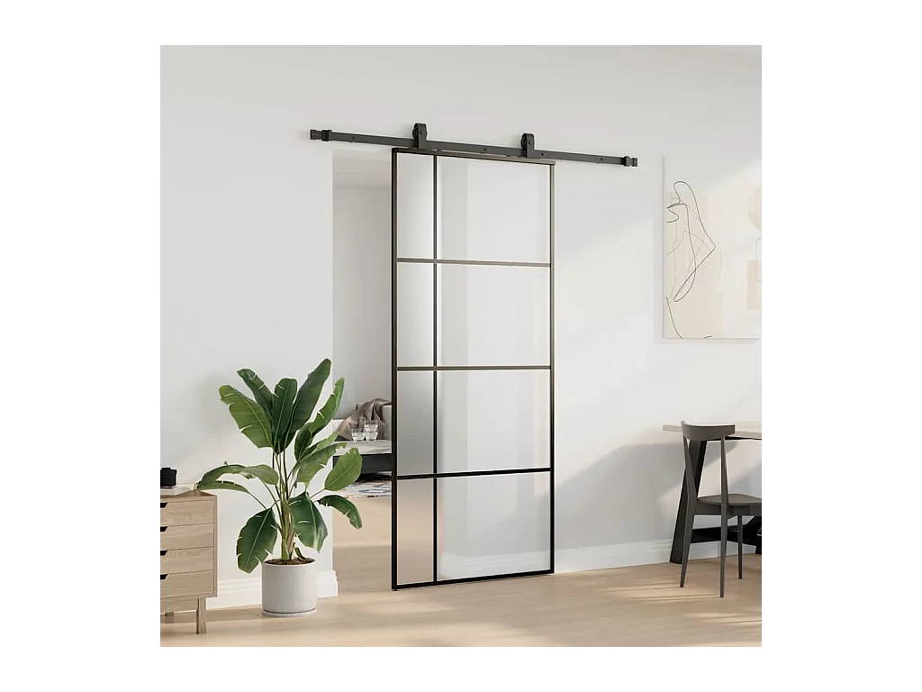 Porte coulissante kit de quincaillerie noir 90x205 cm verre ESG