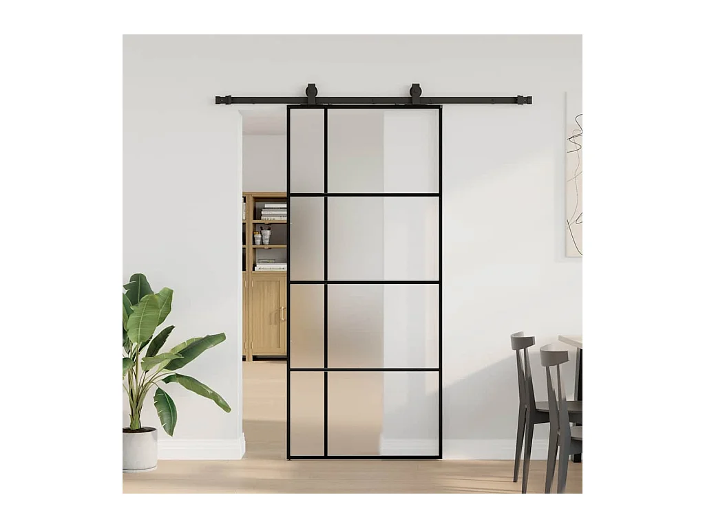Schiebetürbeschlagsatz schwarz 90x205 cm ESG Glas
