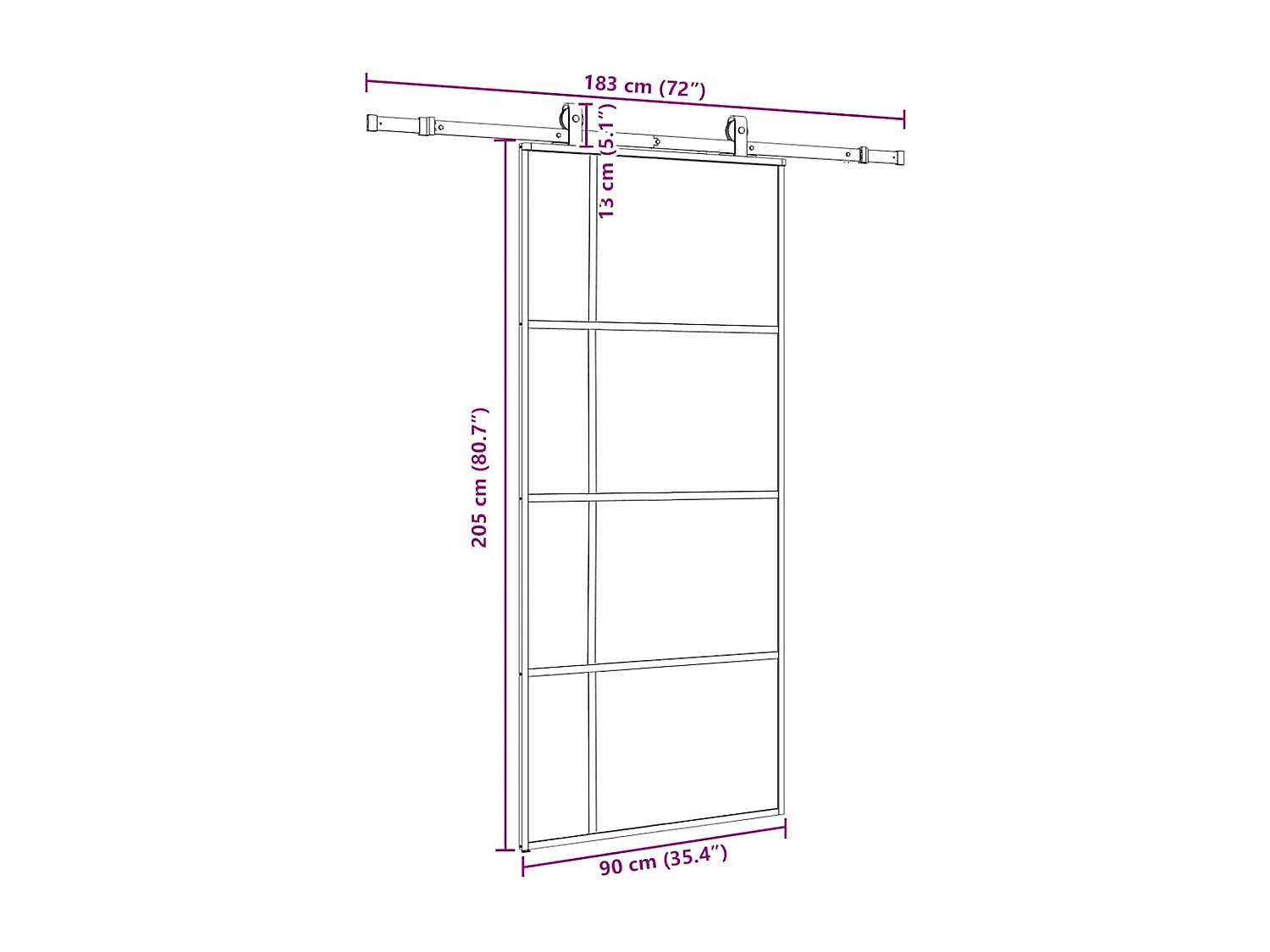 Porte coulissante kit de quincaillerie noir 90x205 cm verre ESG