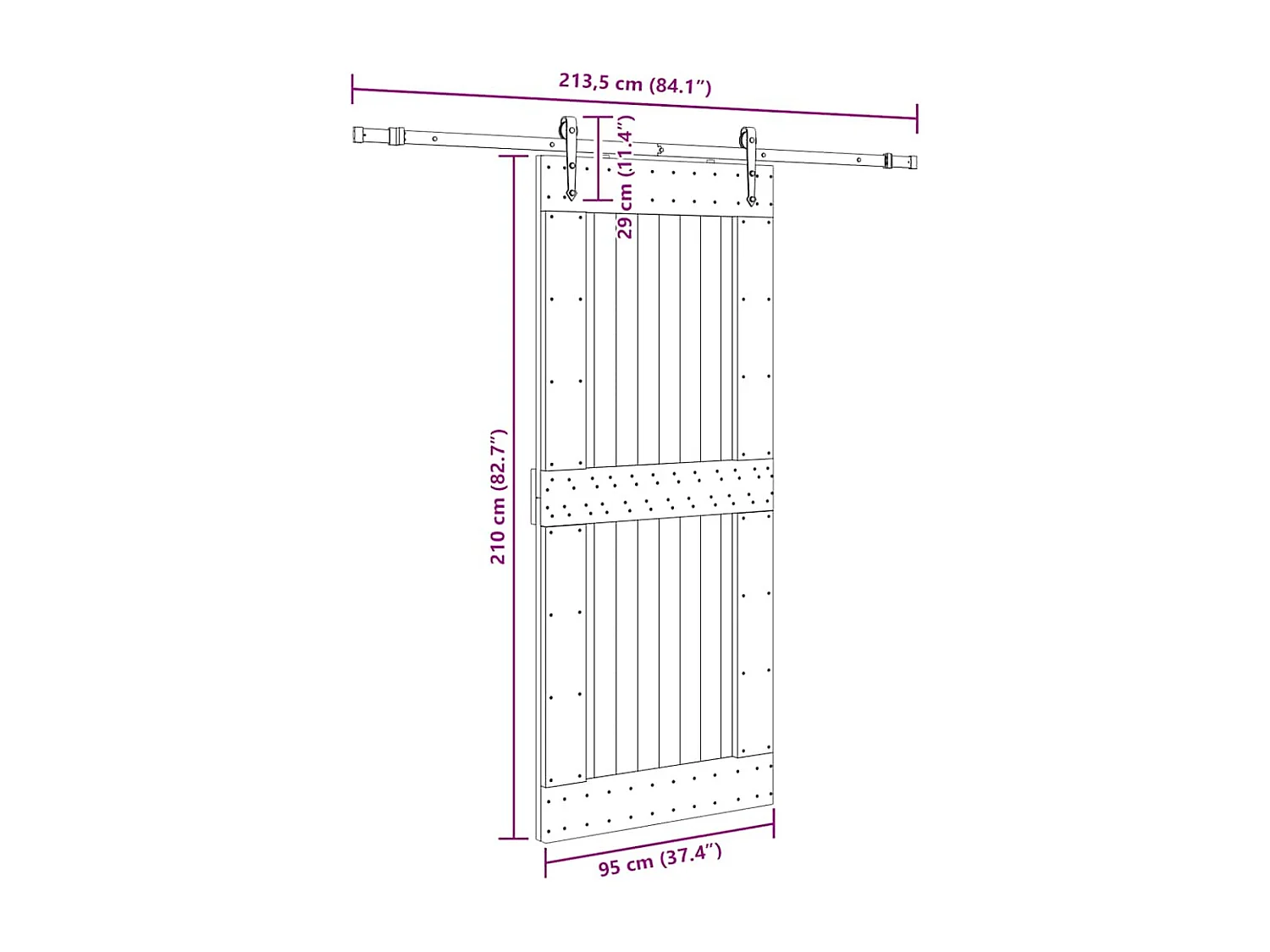 Porte coulissante et kit de quincaillerie 95x210 cm pin massif