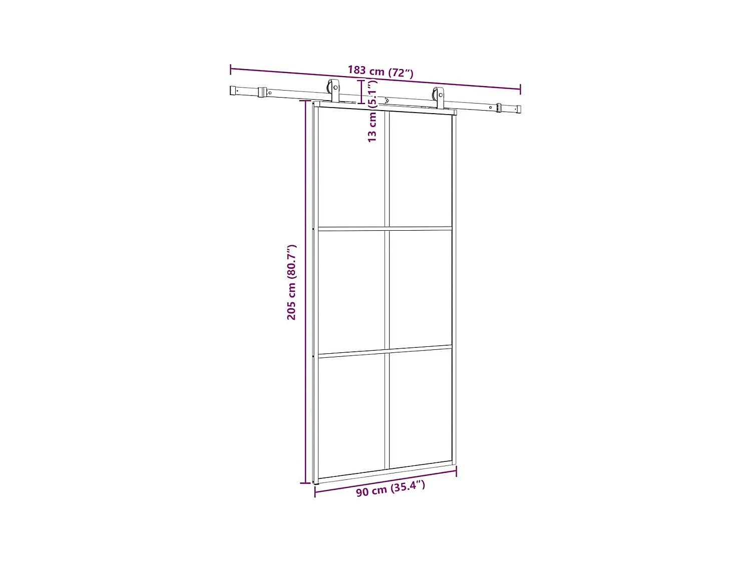 Schuifdeurbeslagset zwart 90x205 cm ESG-glas
