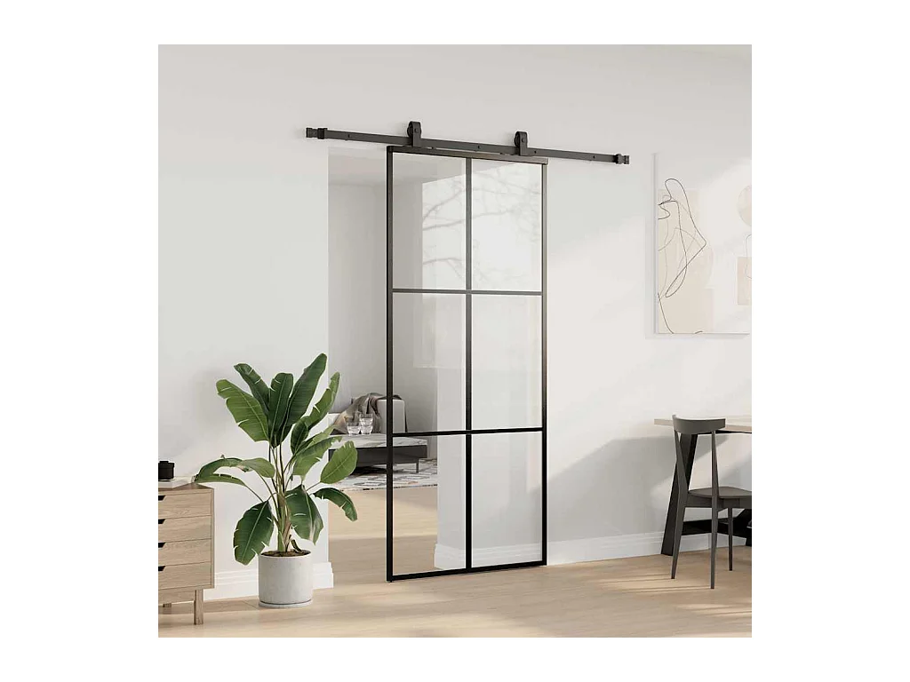 Porte coulissante kit de quincaillerie noir 90x205 cm verre ESG
