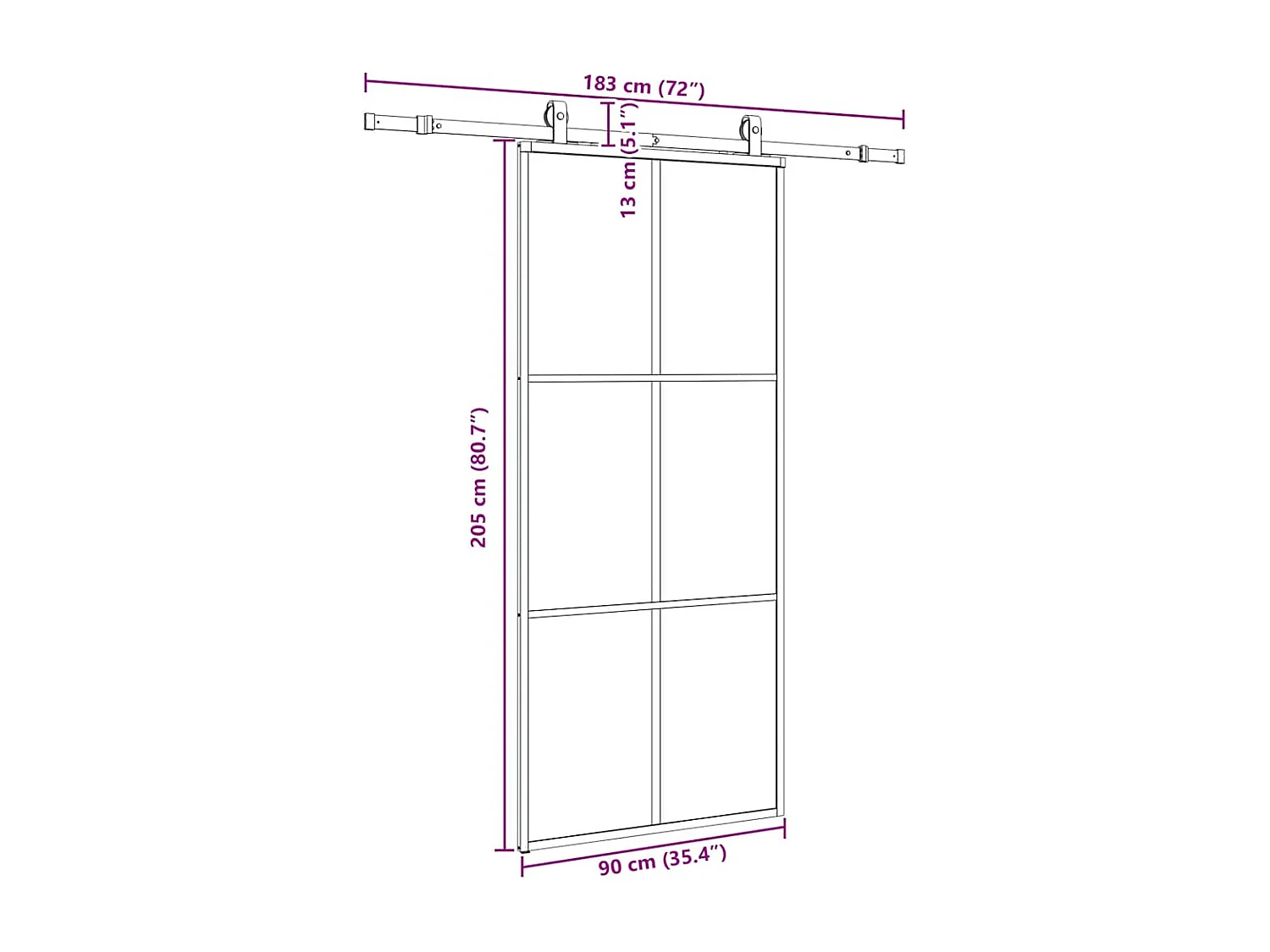 Porte coulissante kit de quincaillerie noir 90x205 cm verre ESG