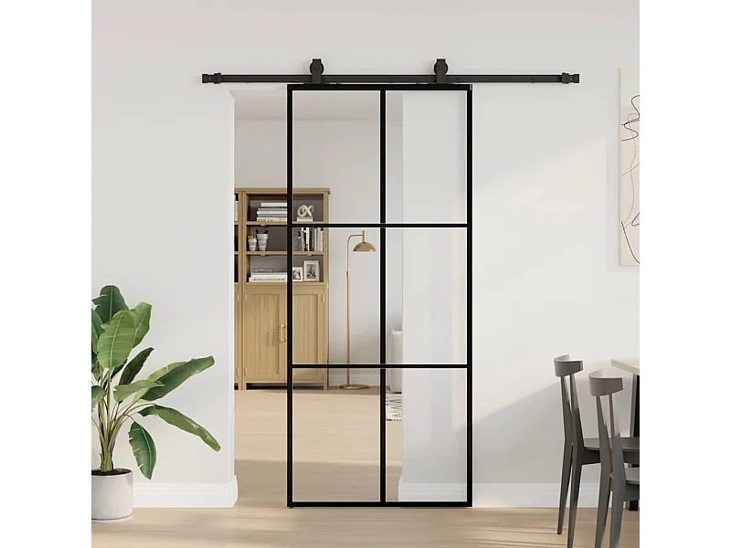 Schuifdeurbeslagset zwart 90x205 cm ESG-glas