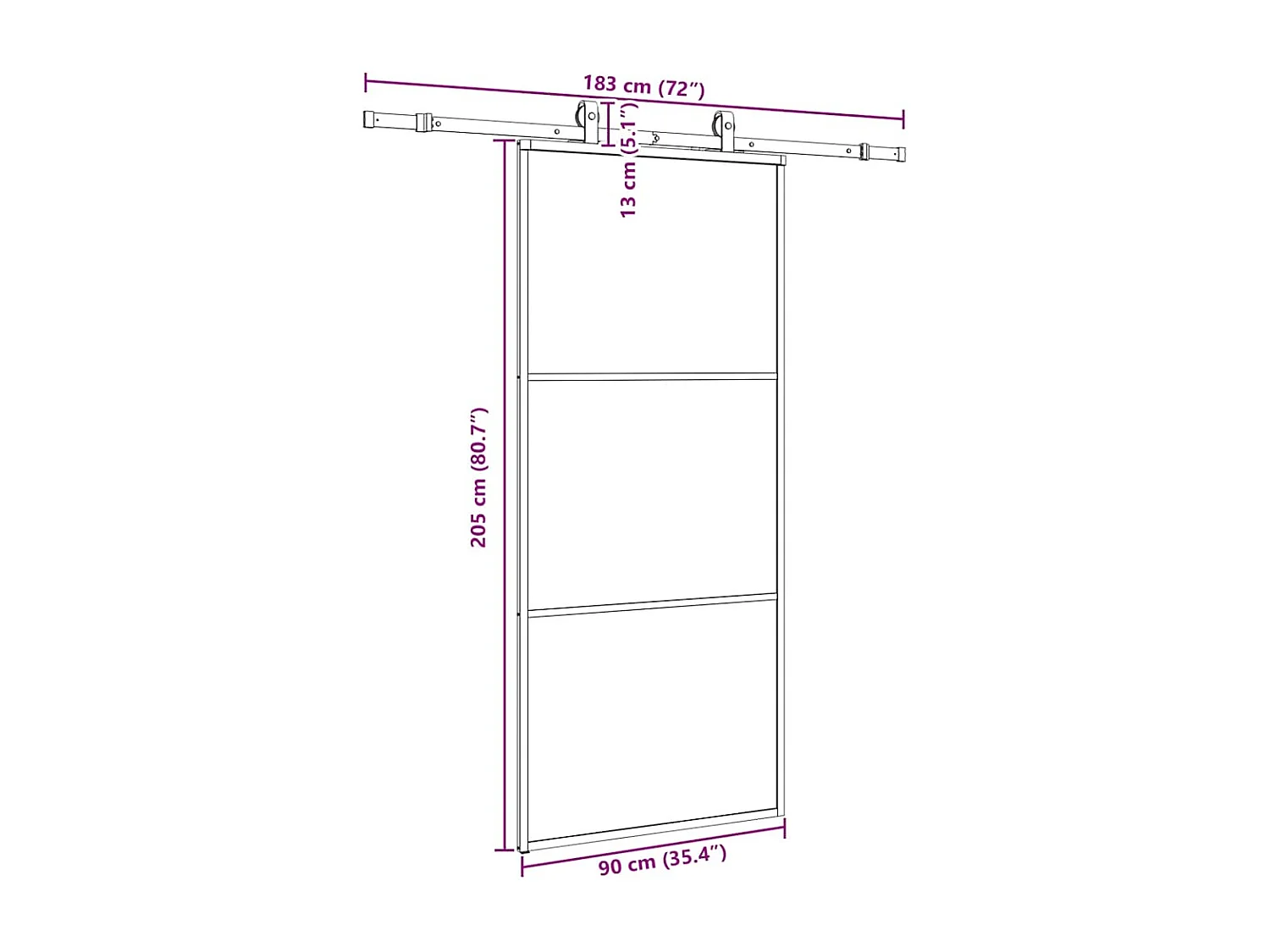 Schiebetürbeschlagsatz schwarz 90x205 cm ESG Glas