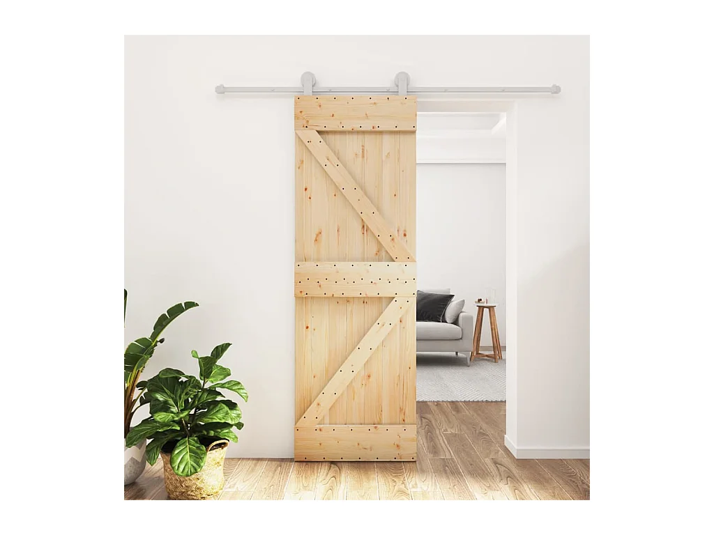 Schiebetür und Beschlagsatz 70x210 cm Kiefer massiv