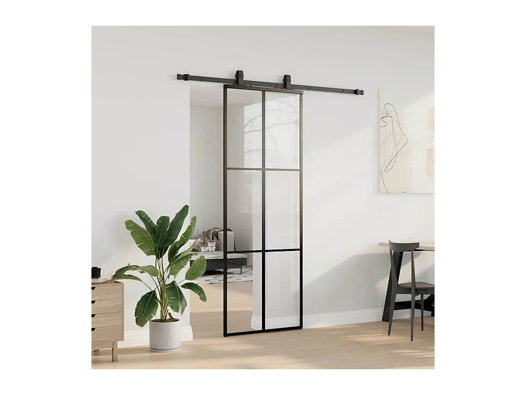 Porte coulissante kit de quincaillerie noir 76x205 cm verre ESG