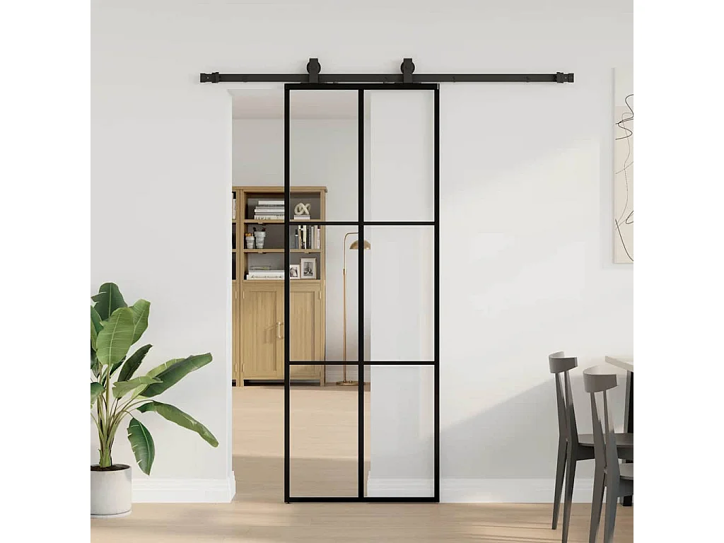 Kit ferramenta per porta scorrevole nero 76x205 cm vetro ESG