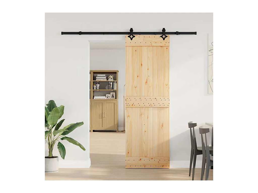 Kit porta scorrevole e ferramenta 70x210 cm in pino massello