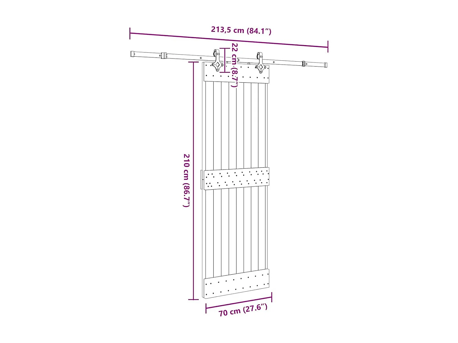 Kit porta scorrevole e ferramenta 70x210 cm in pino massello