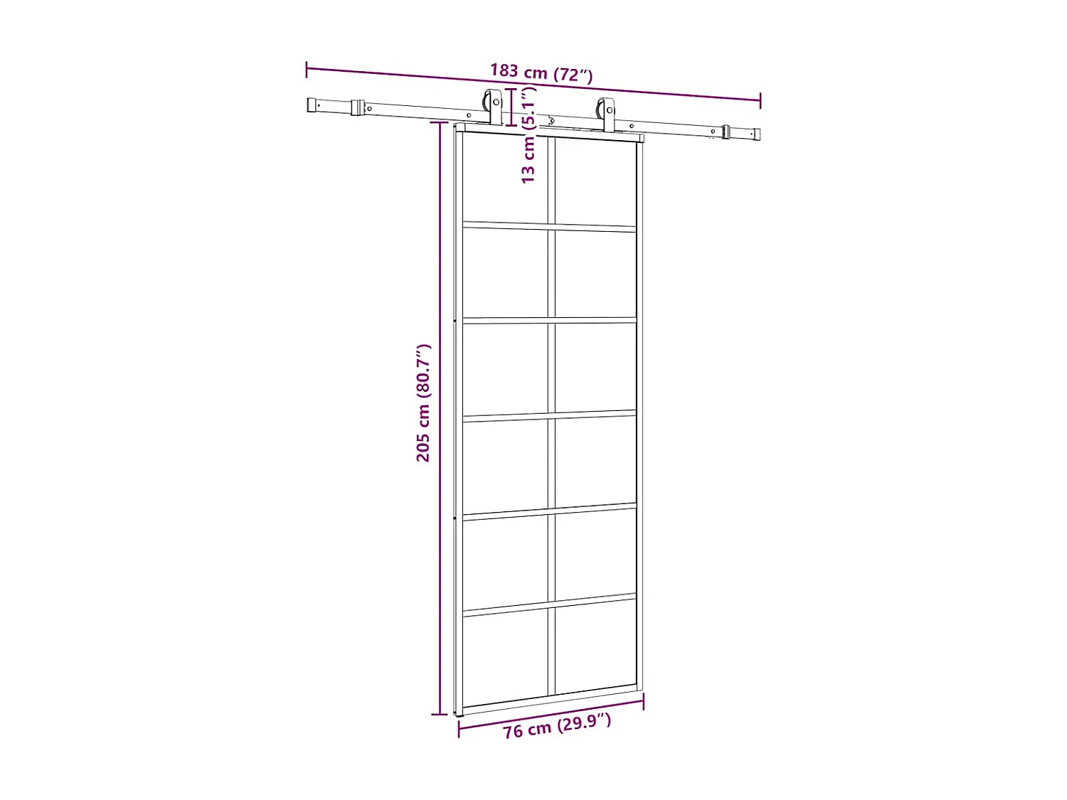 Kit ferramenta per porta scorrevole nero 76x205 cm vetro ESG