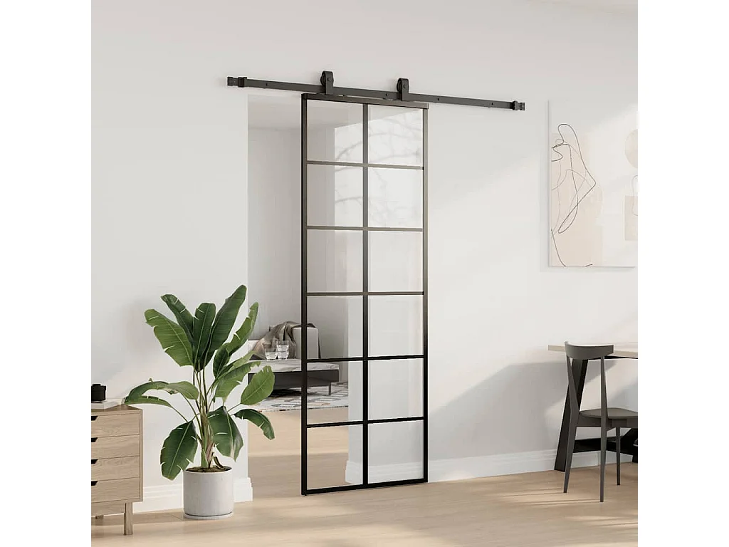 Kit ferramenta per porta scorrevole nero 76x205 cm vetro ESG