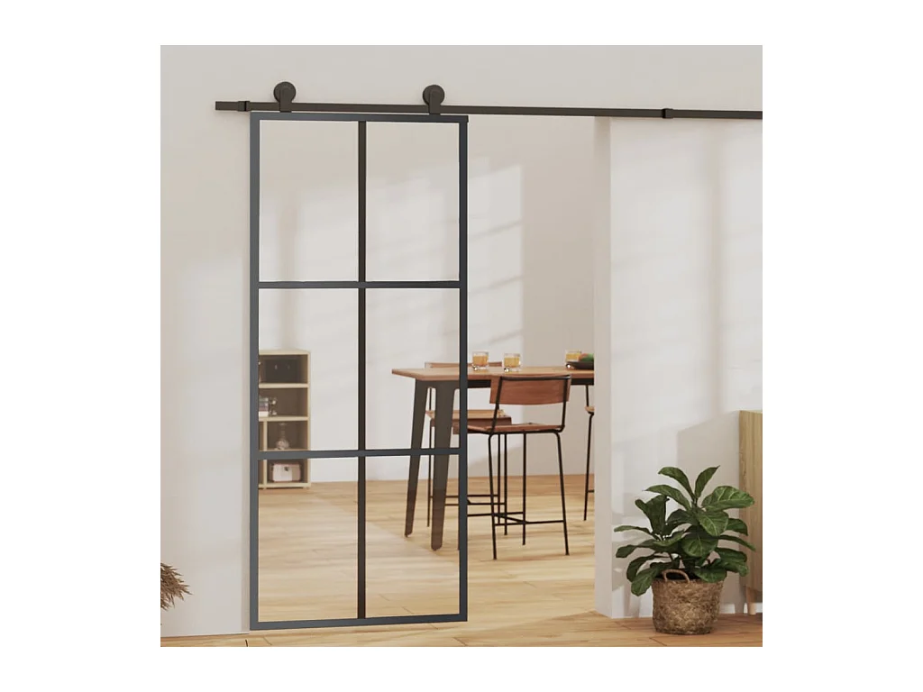Porte coulissante Verre ESG et aluminium 90x205 cm Noir