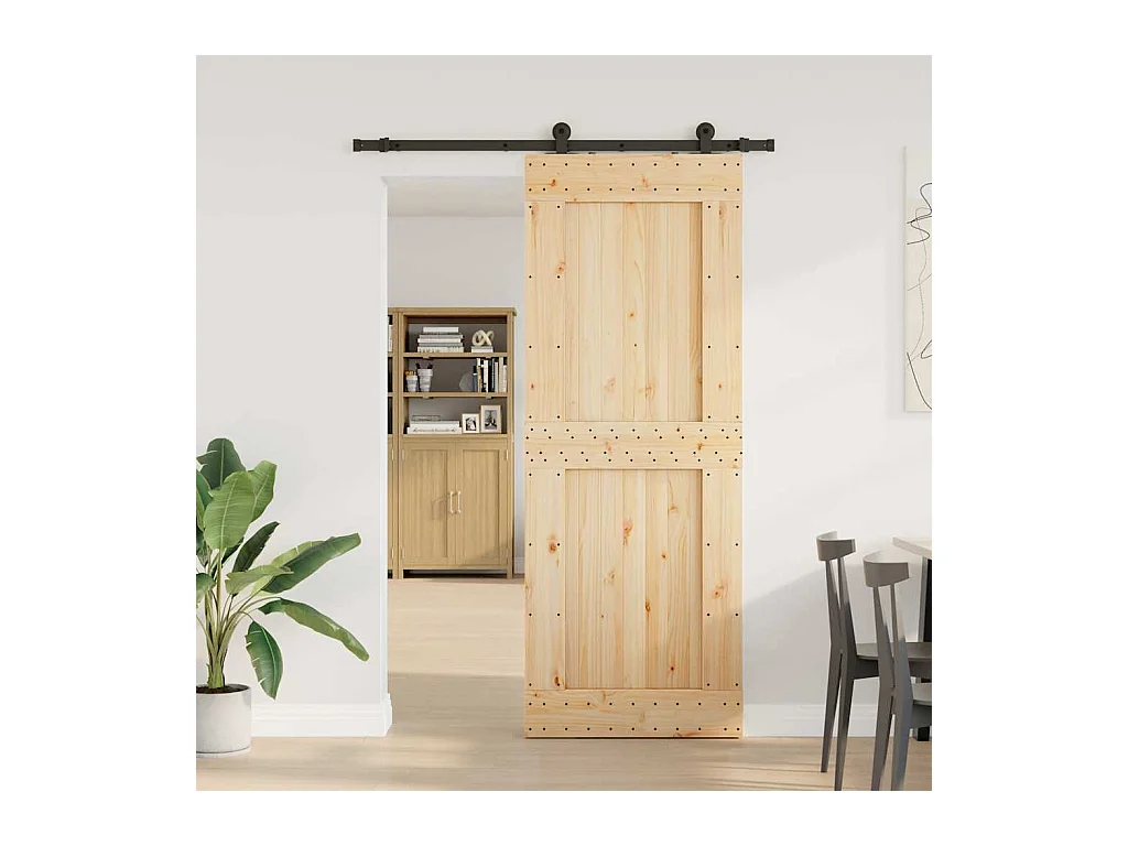 Schuifdeur en beslagset 85x210 cm massief grenen