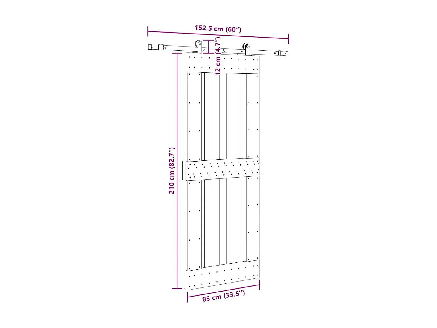 Schuifdeur en beslagset 85x210 cm massief grenen