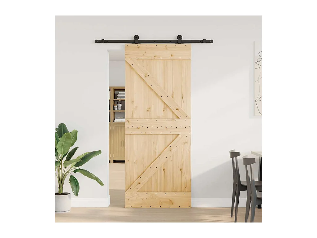 Schuifdeur en beslagset 85x210 cm massief grenen