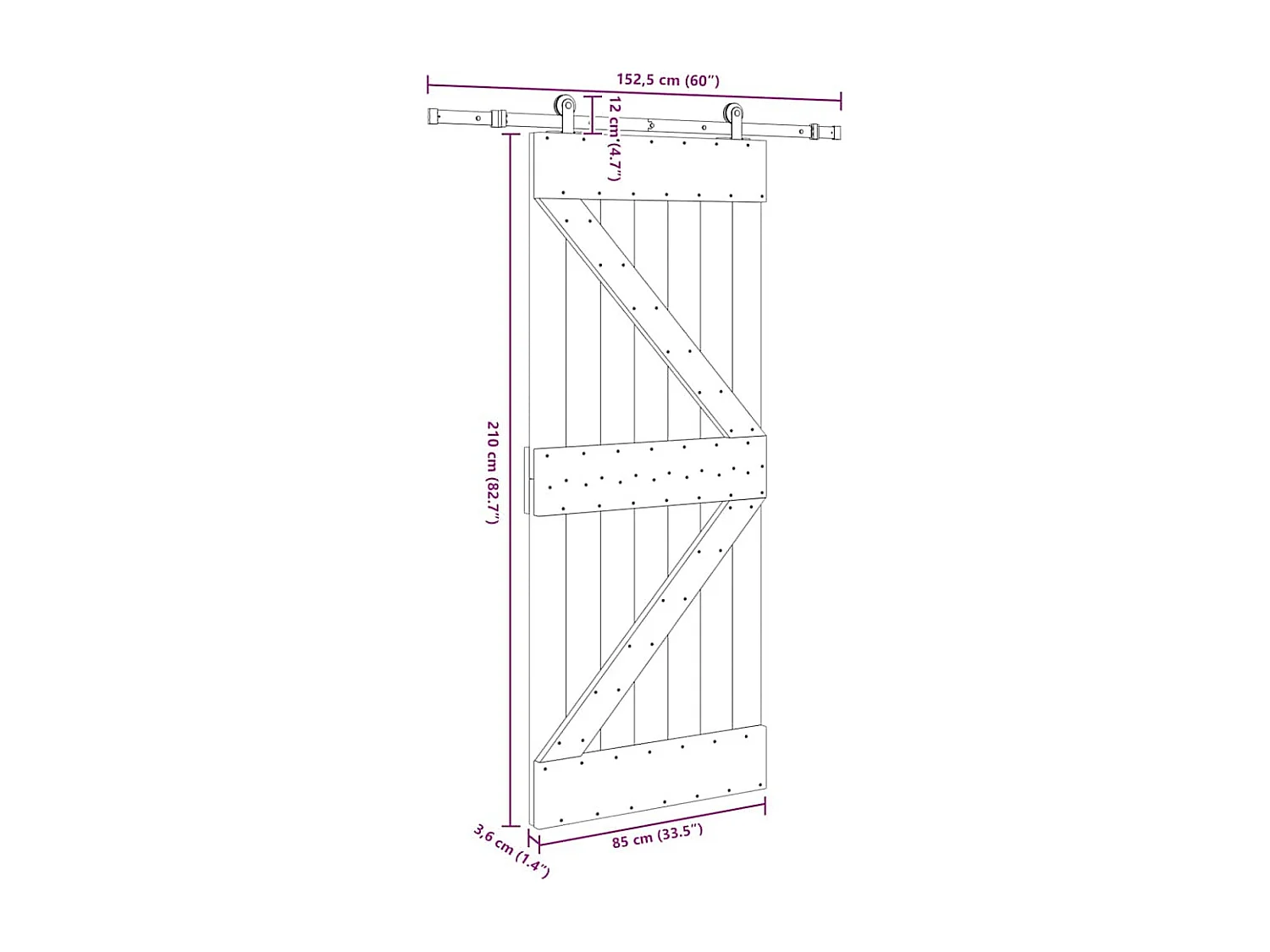 Porte coulissante et kit de quincaillerie 85x210 cm pin massif