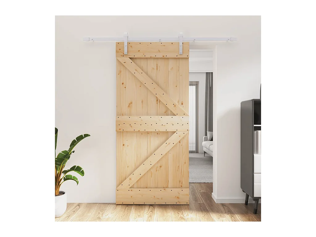 Porte coulissante et kit de quincaillerie 95x210 cm pin massif