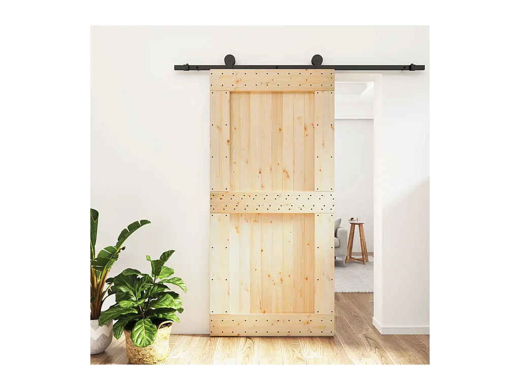 Porte coulissante et kit de quincaillerie 100x210 cm pin massif