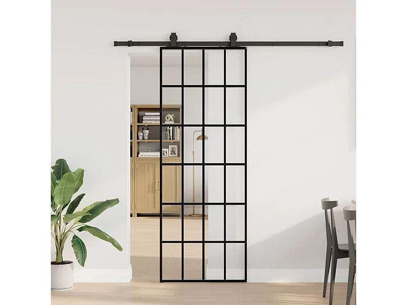 Porte coulissante kit de quincaillerie noir 76x205 cm verre ESG