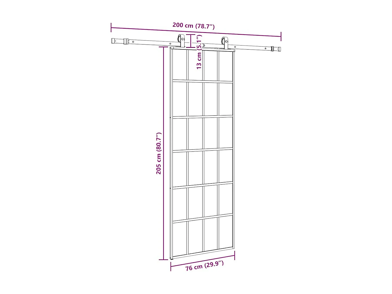 Porte coulissante kit de quincaillerie noir 76x205 cm verre ESG