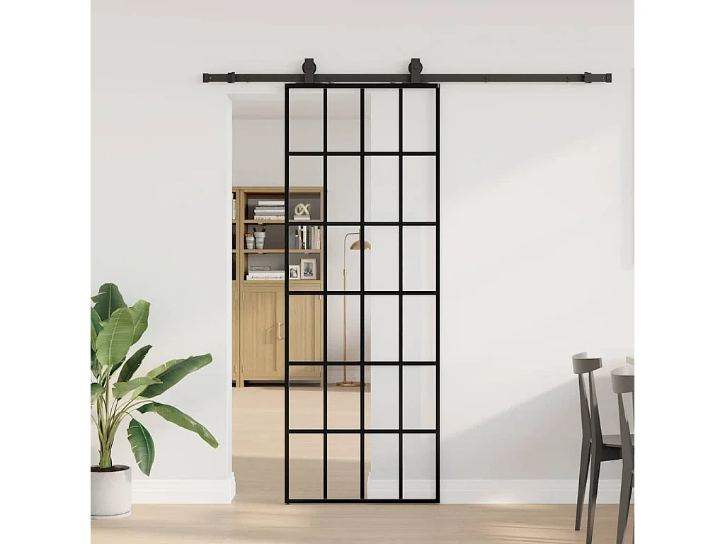 Porte coulissante kit de quincaillerie noir 76x205 cm verre ESG