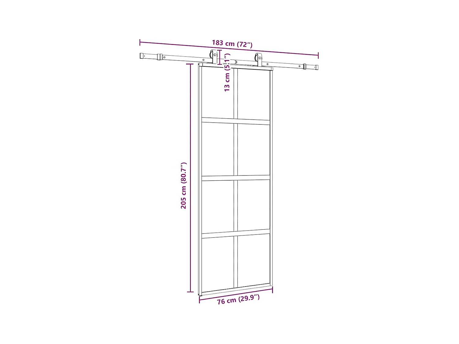 Kit ferramenta per porta scorrevole in vetro temperato nero 76x205 cm