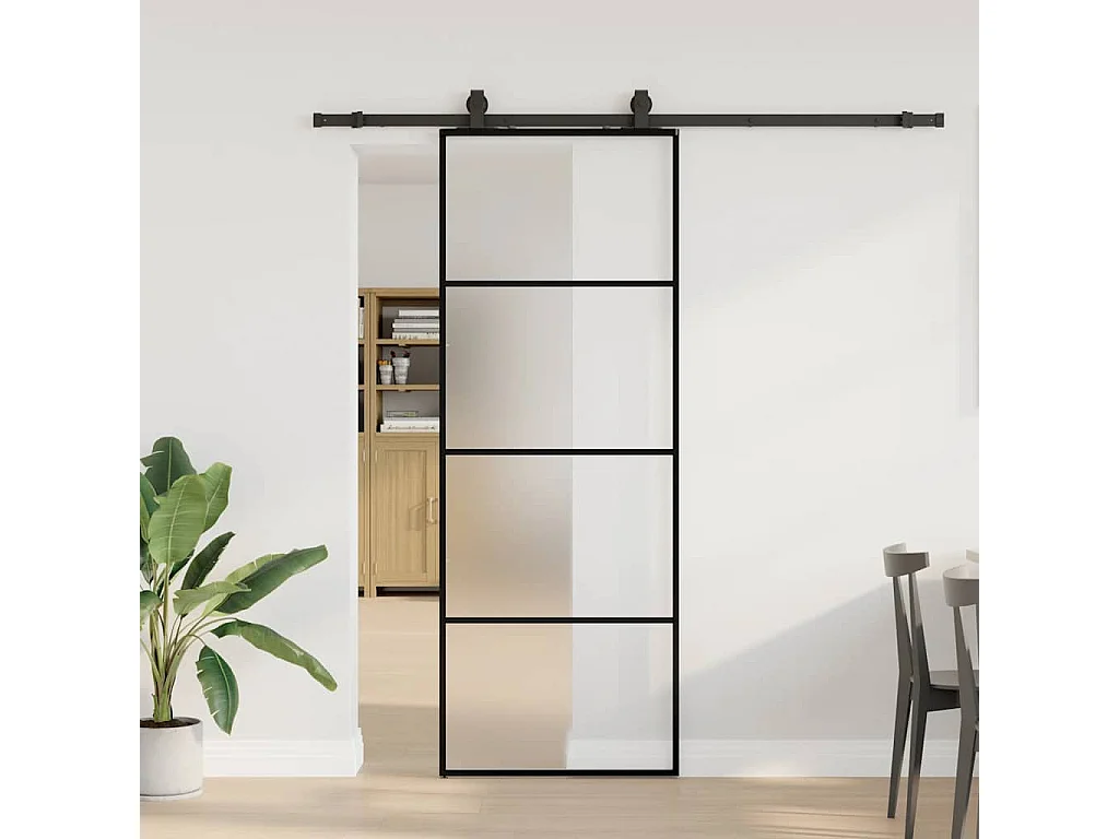 Schiebetürbeschlagsatz schwarz 76x205 cm ESG Glas