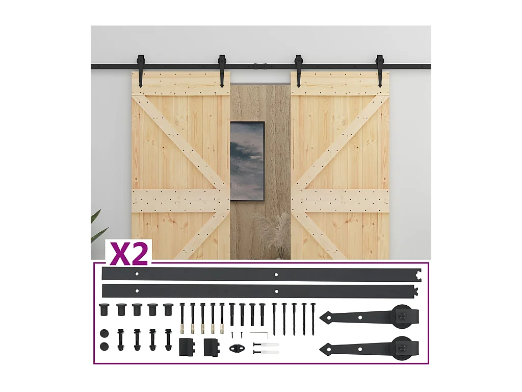 Schuifdeur met beslagset 80x210cm Massief grenen