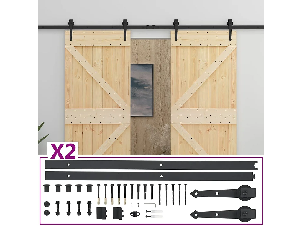 Schuifdeur met beslagset 80x210cm Massief grenen