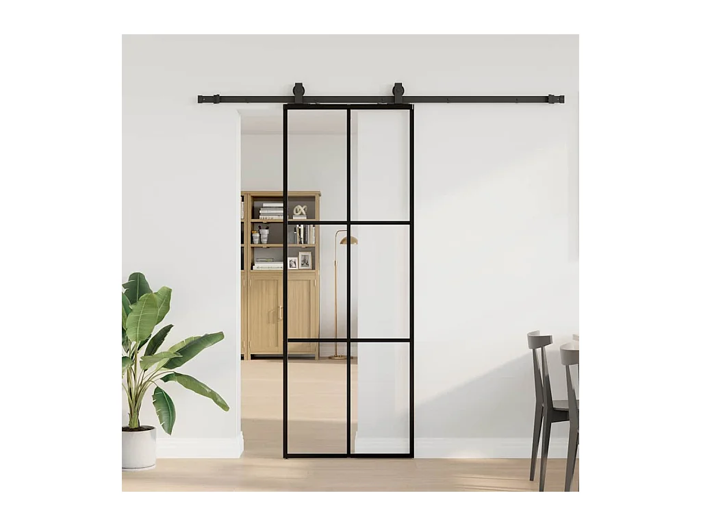 Porte coulissante kit de quincaillerie noir 76x205 cm verre ESG