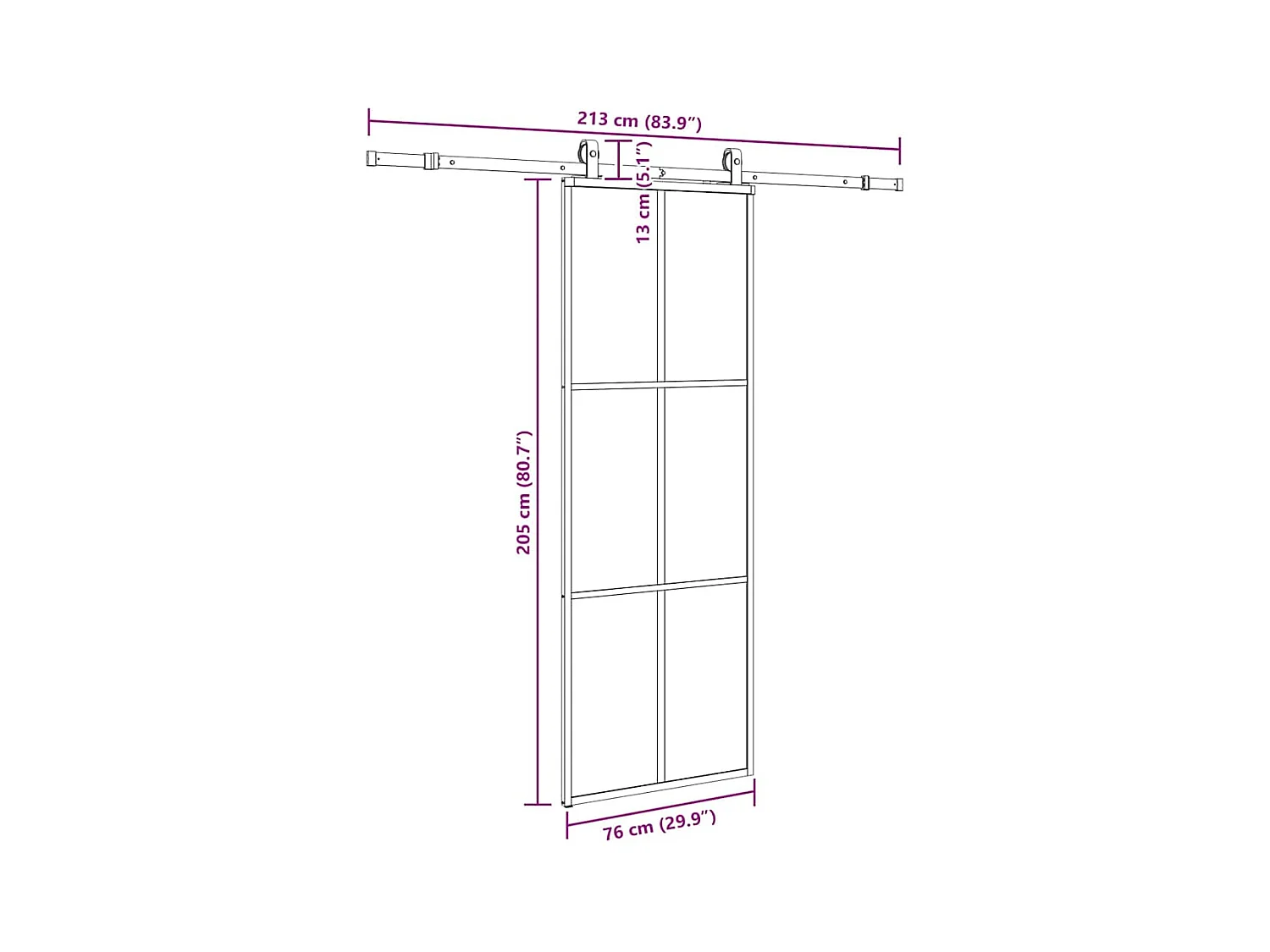 Porte coulissante kit de quincaillerie noir 76x205 cm verre ESG