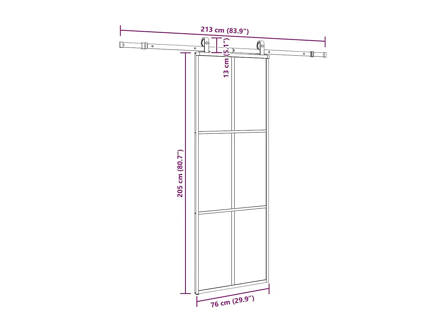 Kit herrajes para puerta corredera negra 76x205 cm cristal ESG