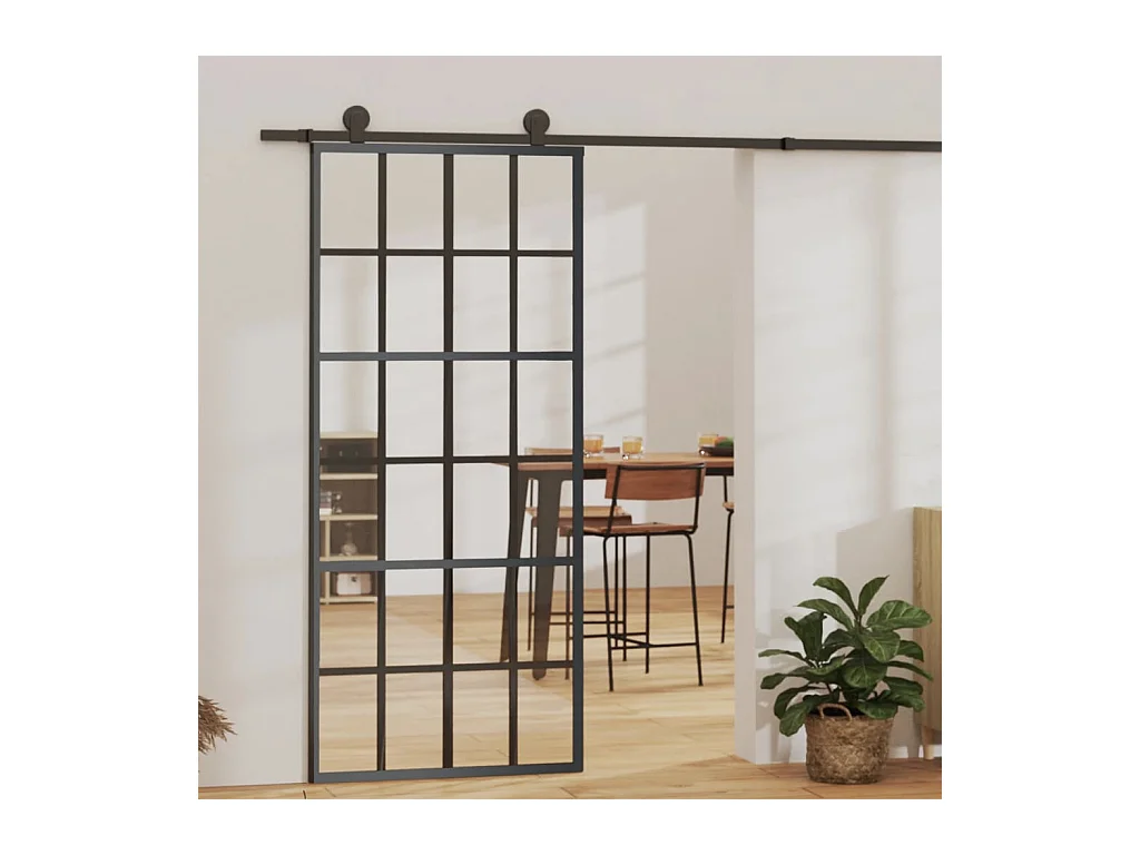 Porte coulissante Verre ESG et aluminium 90x205 cm Noir