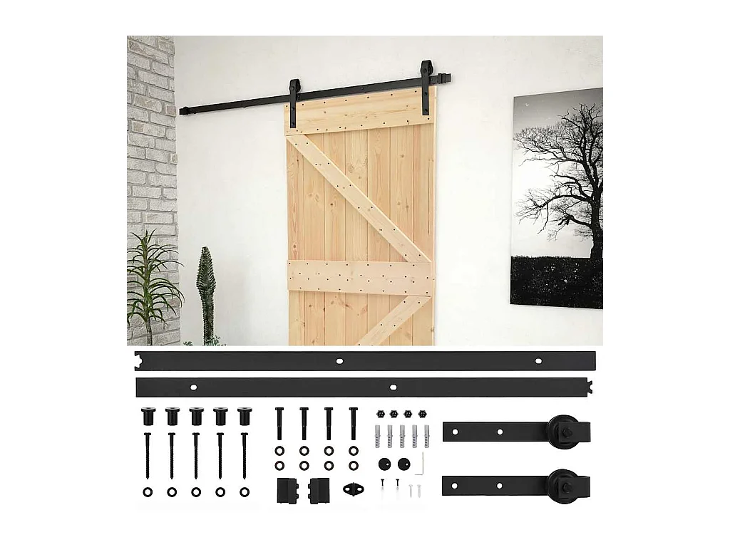 Porte coulissante avec kit de quincaillerie 80x210cm Pin massif