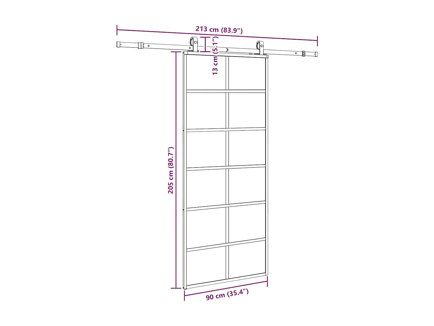Kit herrajes para puerta corredera negra 90x205 cm cristal ESG