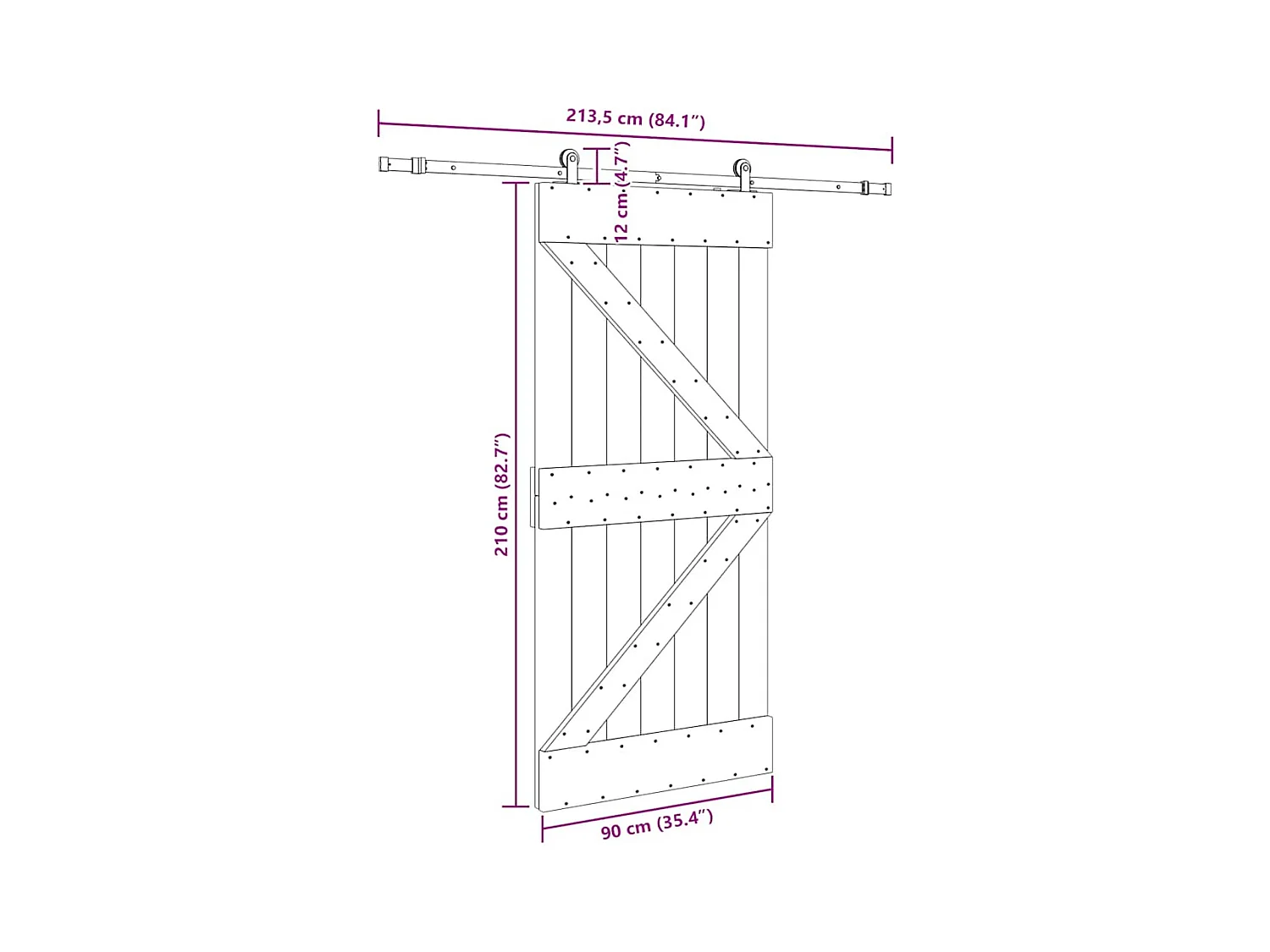 Kit porta scorrevole e ferramenta 90x210 cm in pino massello