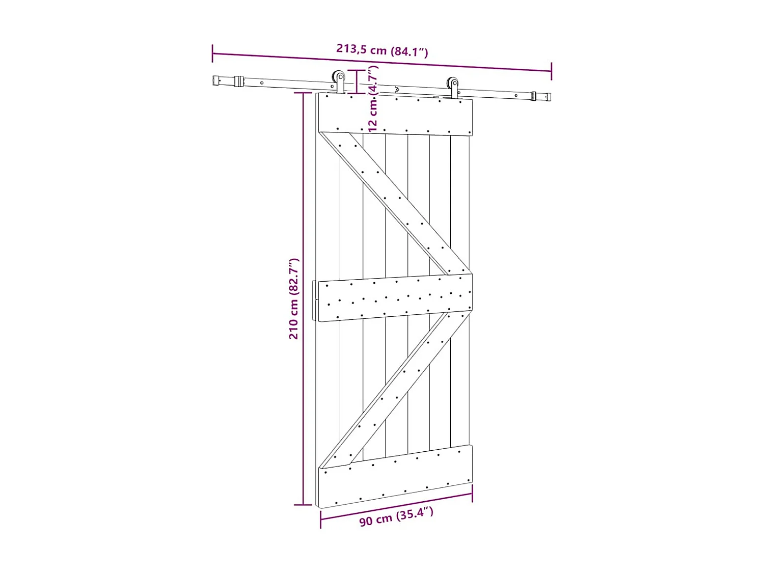 Porte coulissante et kit de quincaillerie 90x210 cm pin massif