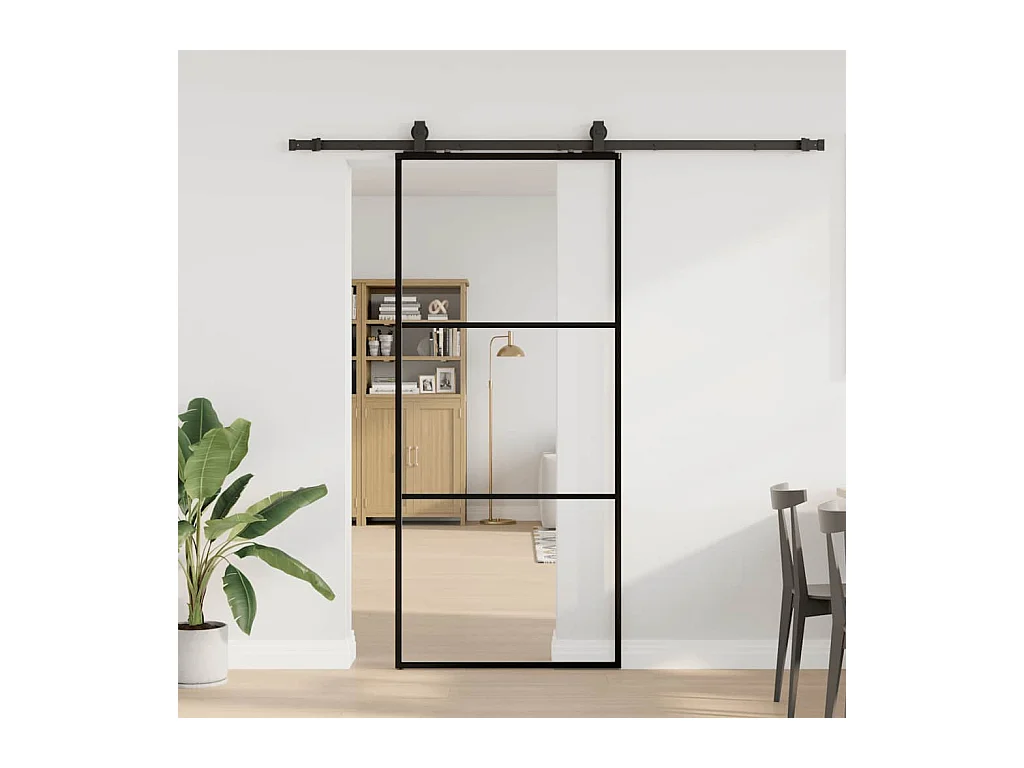 Schuifdeurbeslagset zwart 90x205 cm ESG-glas