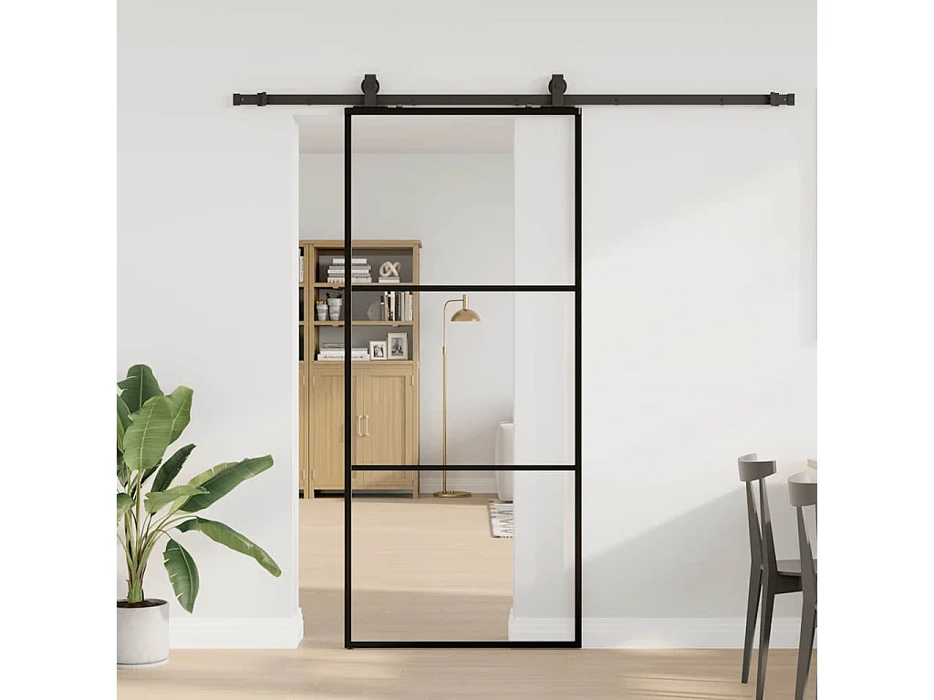 Porte coulissante kit de quincaillerie noir 90x205 cm verre ESG