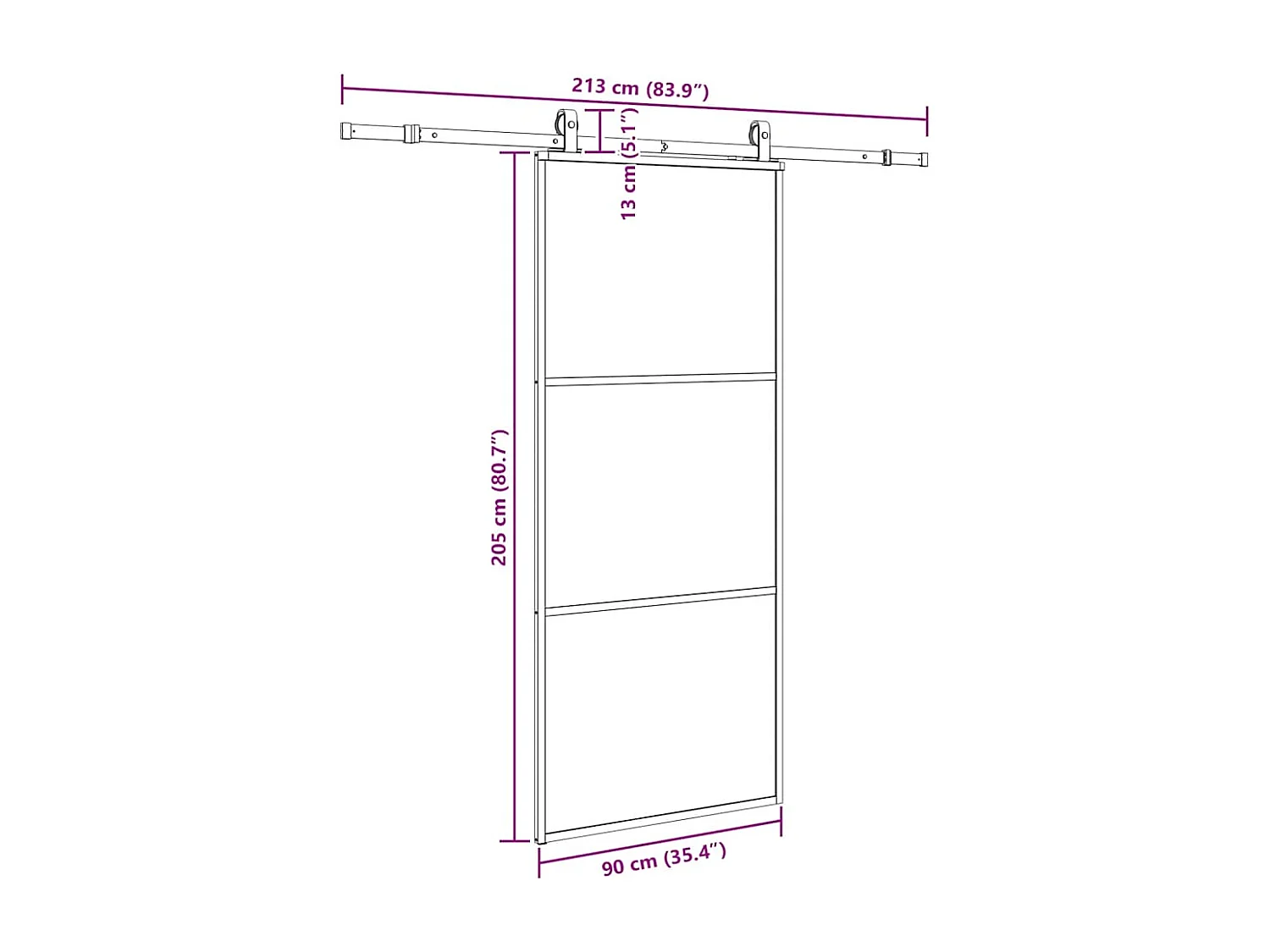 Porte coulissante kit de quincaillerie noir 90x205 cm verre ESG