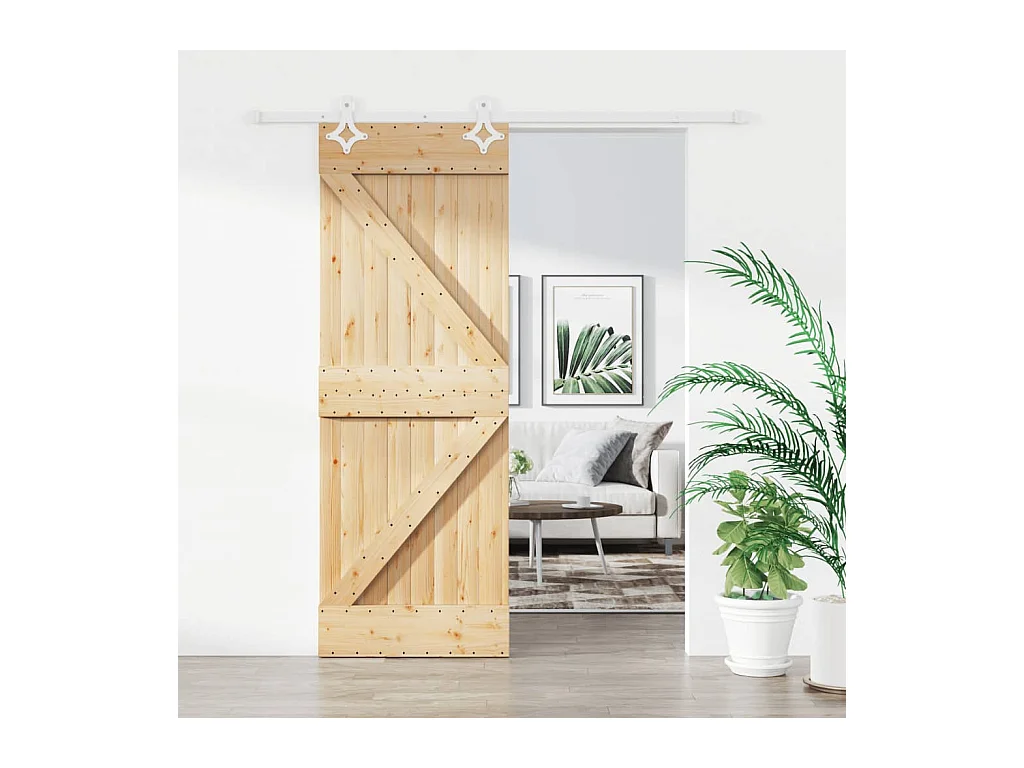 Schuifdeur en beslagset 80x210 cm massief grenen