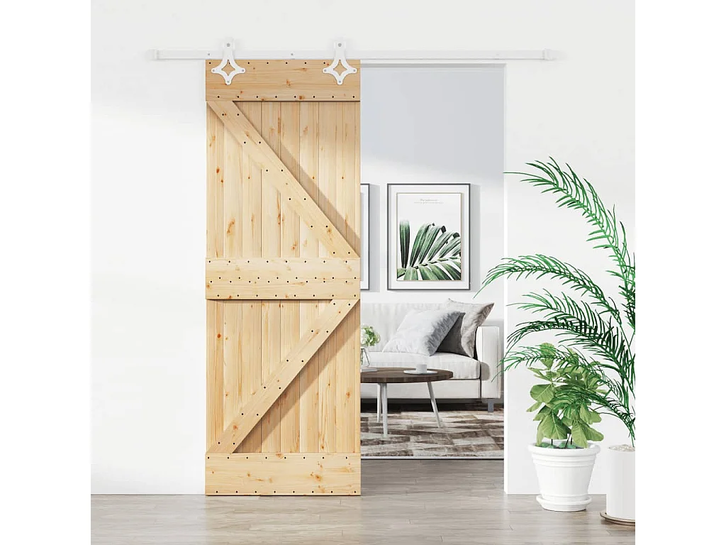 Porte coulissante et kit de quincaillerie 80x210 cm pin massif